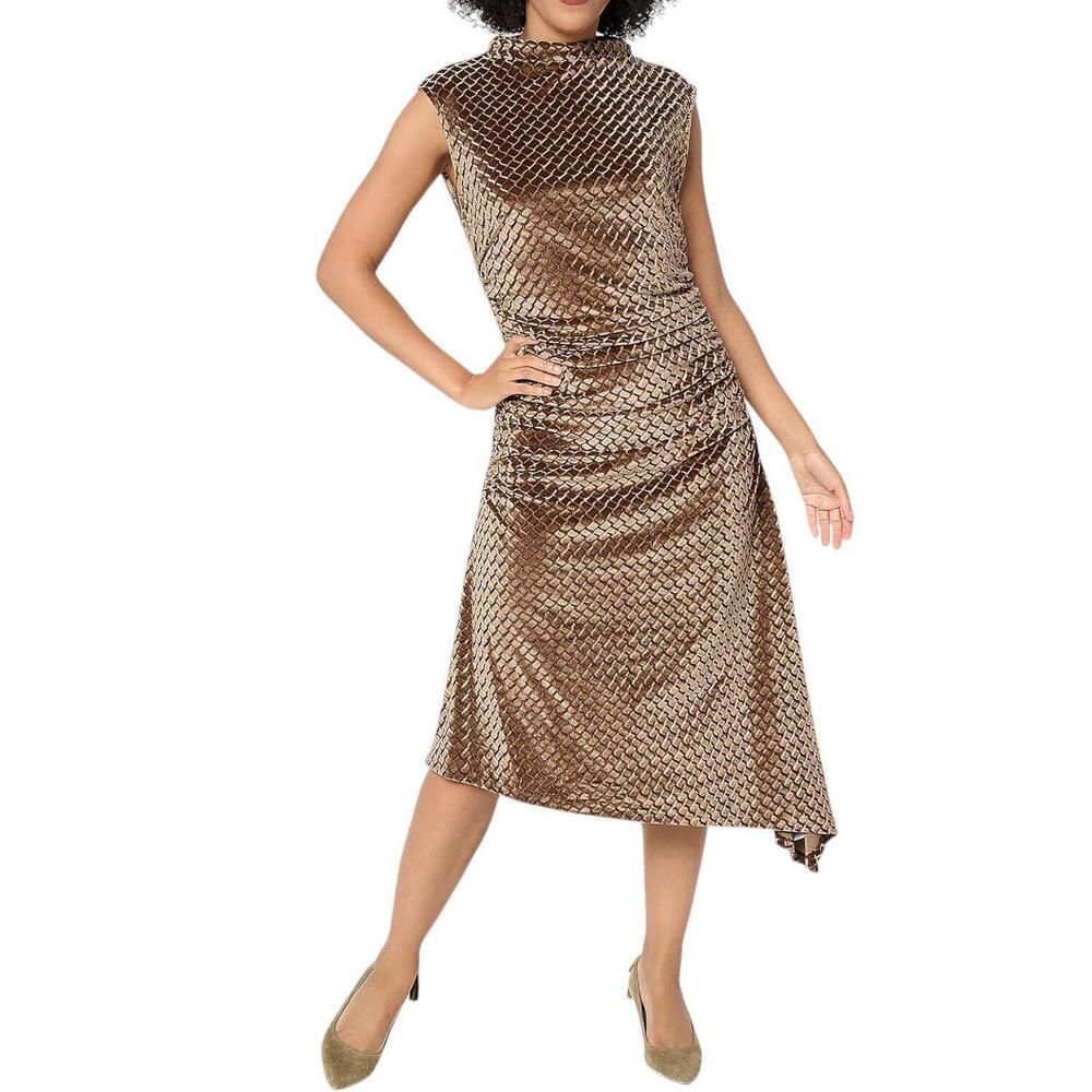Destination 365 Women's Velvet Side Gathered Midi Dress Copper - Petite